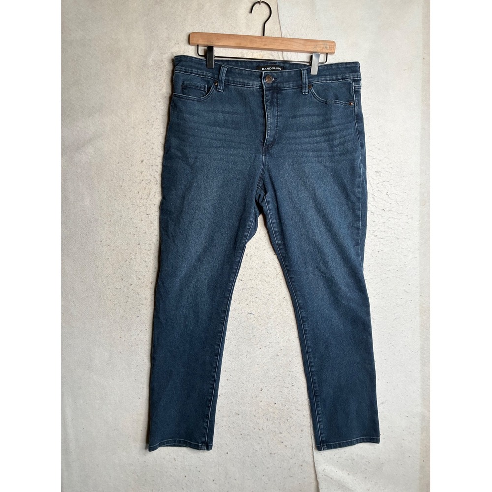 Bandolino Amy Straight Leg Jeans Dark Wash Blue Denim Womens 14 Stretch Classic